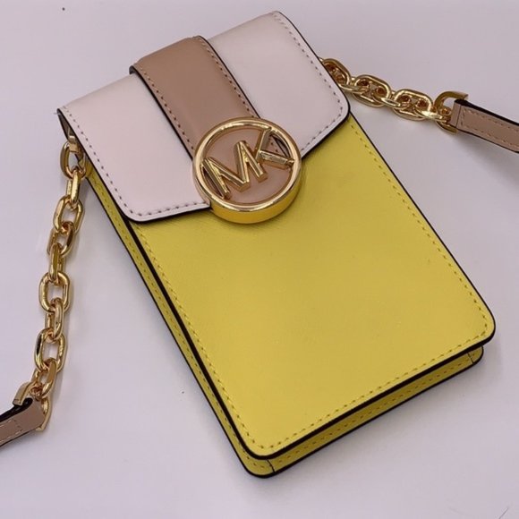 MICHAEL KORS Carmen Small Color-Block Faux Leather Phone Crossbody Bag - Picture 1 of 16